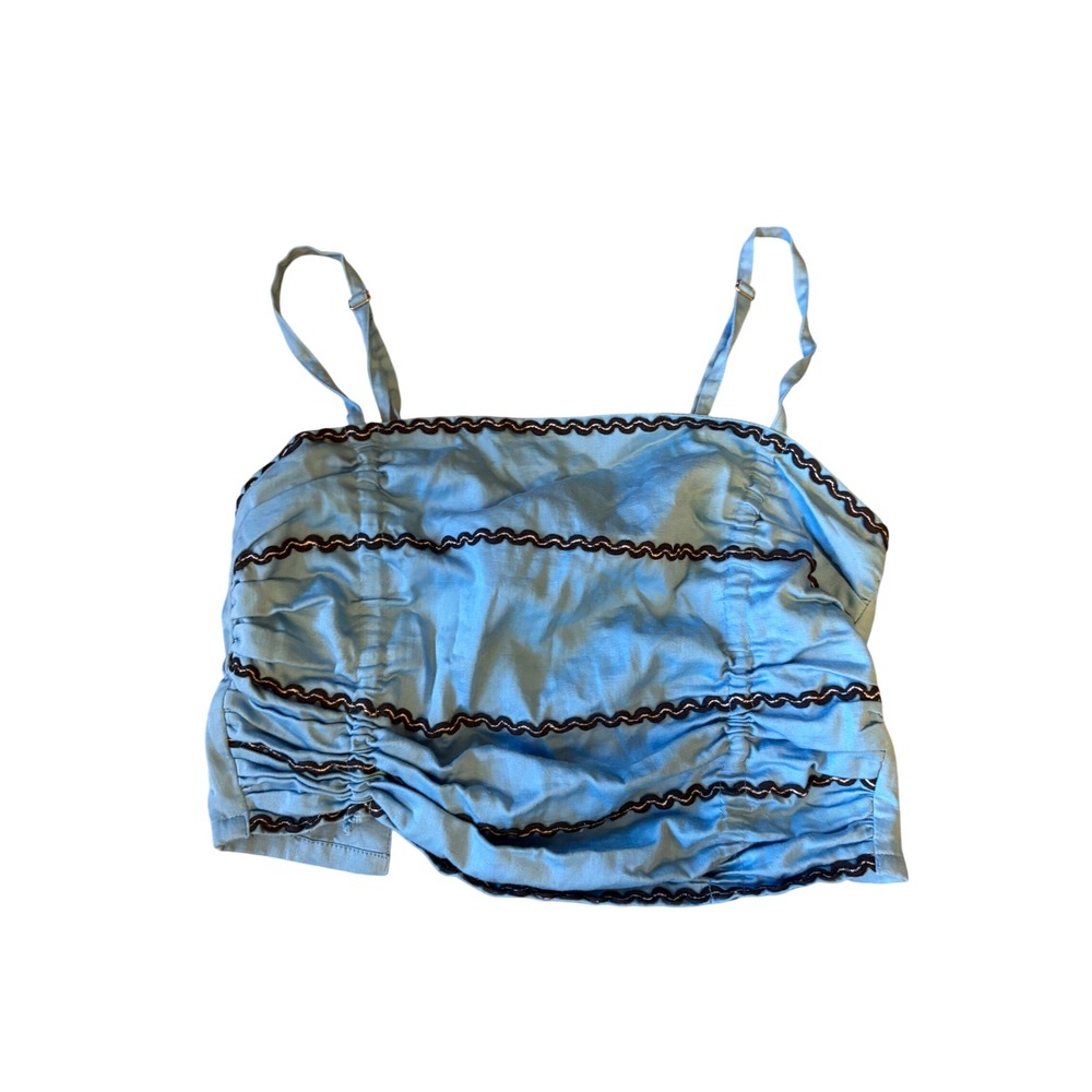 Celandine Anthropologie Cotton Ruched Ric Rac Crop Top Adjustable Straps XS/S